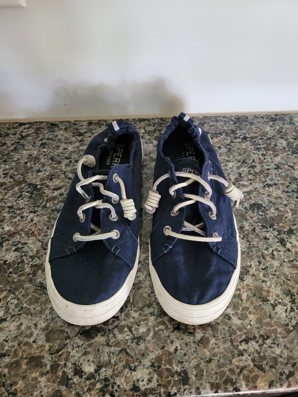 Sperry Navy Canvas Slip-On Sneakers with White Laces